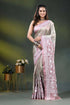 Dusty pink floral design handcrafted batik silk kantha stitch saree 1