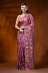 Dusty pink handmade silk kantha saree with parrot floral design 1