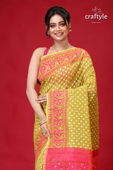 Earls Green and Magenta Jamdani Weave Saree-Craftyle