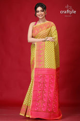Earls Green and Magenta Jamdani Weave Saree-Craftyle