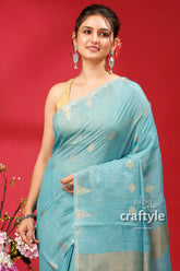 Eastern blue bhagalpuri silk saree golden zari accent light blue saree silver accents 2