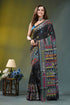 Ebony black geometric hand embroidered silk kantha saree black silk saree vibrant multicolored 1