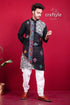 Ebony black kantha work hand embroidered men’s kurta colorful embroidery 1