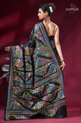 Ebony black multi-thread floral silk kantha work saree black embroidered saree vibrant multicolored 5