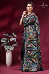 Ebony black multi-thread floral silk kantha work saree black saree vibrant multicolored floral 3