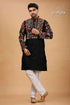 Ebony black multicolor thread kantha cotton punjabi for men embroidered kurta vibrant floral 1