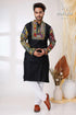 Ebony black multicolor thread kantha work cotton mens kurta embroidered vibrant colorful 1