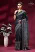 Ebony black party wear hand kutch embroidered silk saree - mirror work black silk saree intricate silver 1