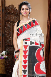 Ebony Black & Red Designer Hand Painted Kerala Cotton Saree-Craftyle