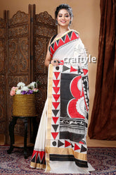 Ebony Black & Red Designer Hand Painted Kerala Cotton Saree-Craftyle