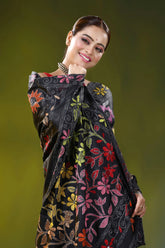 Ebony black silk kantha saree with handcrafted floral border motif 2