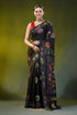 Ebony black silk kantha saree with handcrafted floral border motif 1