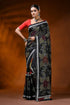 Ebony black silk kantha saree with handcrafted large floral motif 1