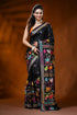 Ebony black silk kantha saree with multicolor bird floral embroidery 1