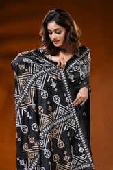 Ebony black silk kutch work saree with handmade ethnic design 2