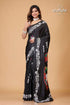 Ebony Black Swan Motif Artisanal Kantha Silk Saree - Craftyle