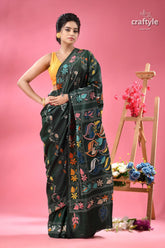 Eden green designer kantha stitch saree woman dark green saree colorful 4