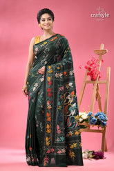 Eden green designer kantha stitch saree dark green saree vibrant floral 6