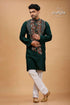 Eden green kantha work cotton ethnic punjabi for men dark embroidered kurta intricate 1