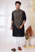 Eeiri black multicolor thread kantha stitch cotton kurta for men embroidered intricate floral 1