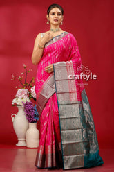 Elegant cerise pink kosha silk saree - perfect for festive occasions pink saree silver border 1