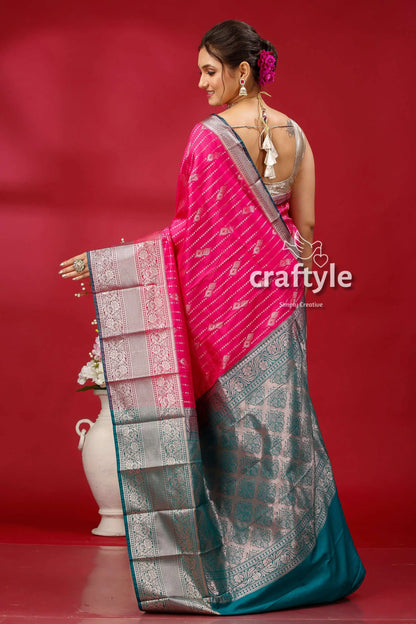 Elegant cerise pink kosha silk saree - perfect for festive occasions pink teal saree 4