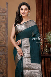 Elegant Eagle Green Manipuri Silk Saree with Zari Work - Craftyle