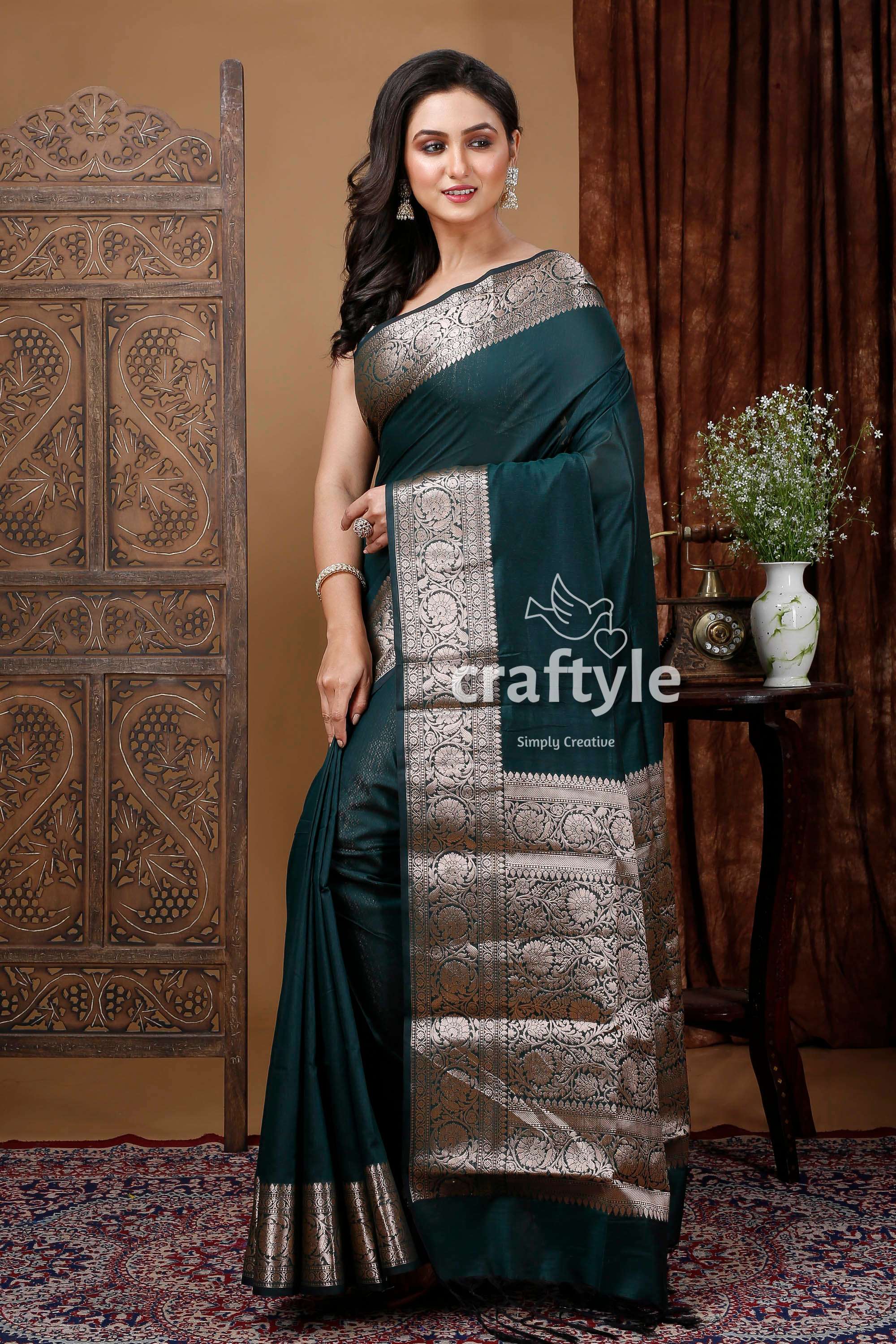 Elegant Eagle Green Manipuri Silk Saree with Zari Work - Craftyle
