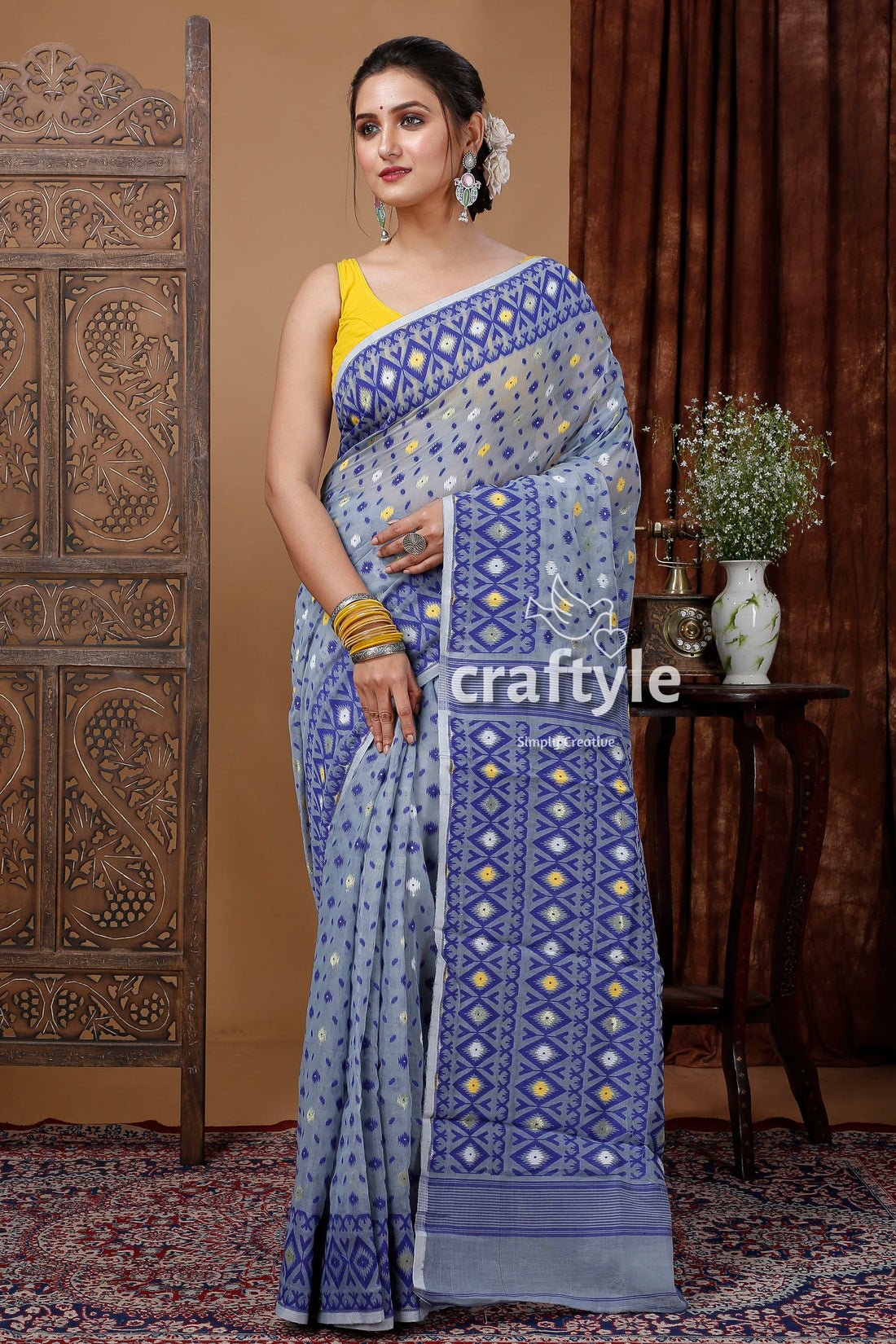 Elegant Pale Cerulean Blue Jamdani Saree - Perfect for Any Occasion - Craftyle