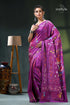 Elegant swan motif plum artisanal kantha work silk saree purple saree floral embroidery silk 1