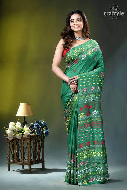 Elf green multicolor thread hand embroidery silk lambani saree vibrant green saree adorned intricate 6