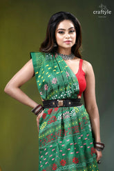 Elf green multicolor thread hand embroidery silk lambani saree green patterned saree floral geometric 2