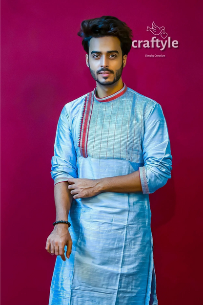 Embroidered silk kurta for men light blue men’s kurta 2