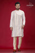 Embroidered silk kurta for men in porcelain white with multicolor design man embroidered kurta pants 1