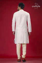 Embroidered silk kurta for men in porcelain white with multicolor design man white kurta pajama 5
