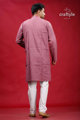 English lavender multithread kantha cotton panjabi for men mauve-colored long-sleeved traditional kurta simple 5