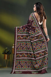 Ethnic border wine multi-thread gujarati stitch saree handcrafted in silk 5