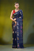 Ethnic cart motif ink blue handcrafted kantha work silk saree 1