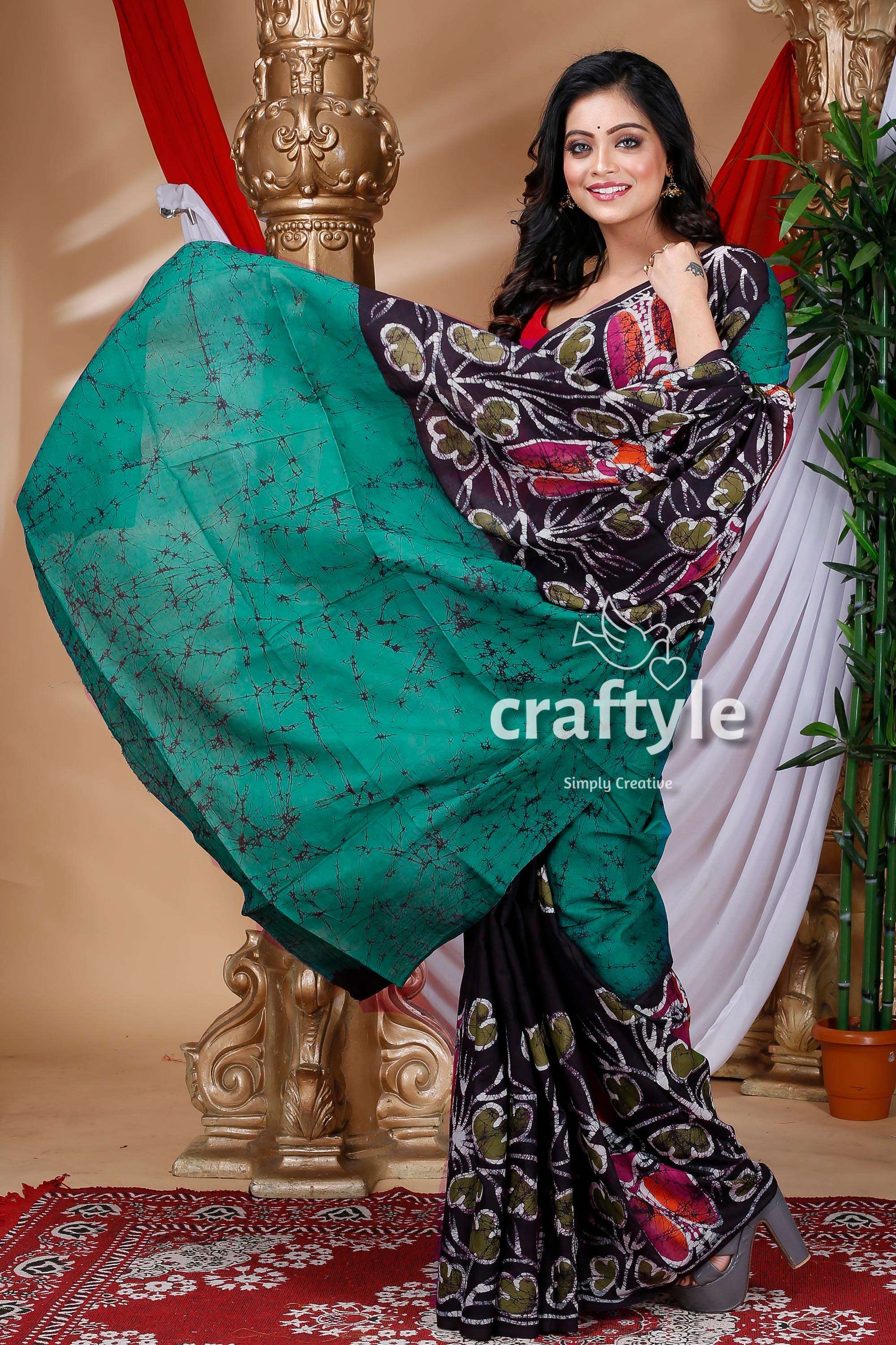 Ethnic Motif Batik Cotton Saree-Craftyle