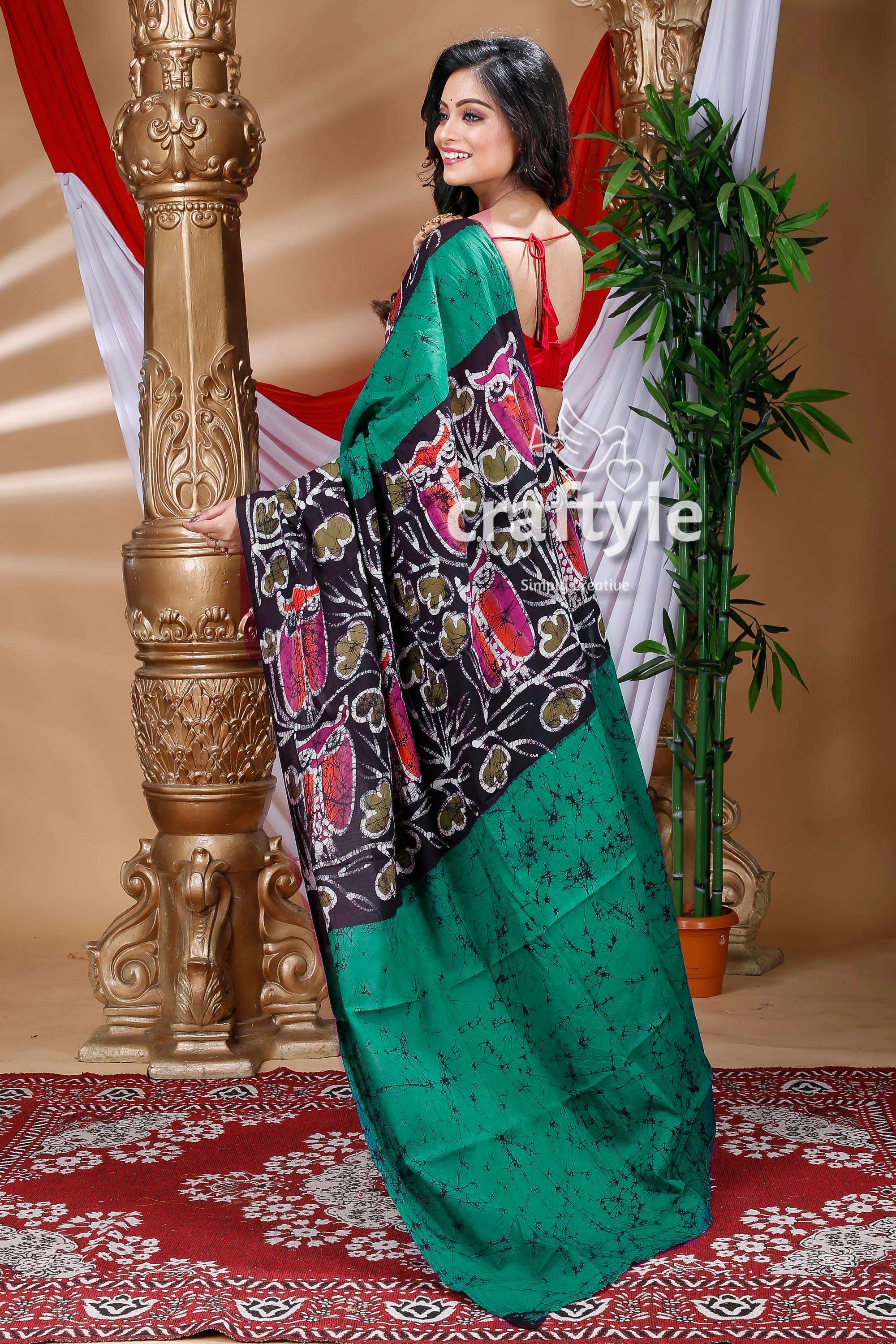 Ethnic Motif Batik Cotton Saree-Craftyle