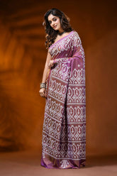Ethnic motif handcrafted silk gujarati stitch saree in mauve 3