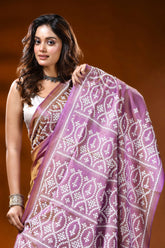 Ethnic motif handcrafted silk gujarati stitch saree in mauve 2