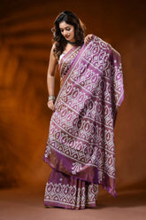 Ethnic motif handcrafted silk gujarati stitch saree in mauve 4