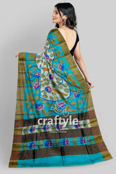 Exclusive Floral Design Hand-Painted Zari Border Pure Tussar Kalamkari Sari - Craftyle