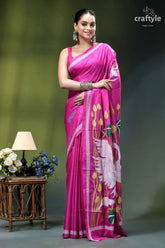 Exclusive heron motif handcrafted kantha silk saree in royal fuchsia vibrant fuchsia silk saree adorned 1