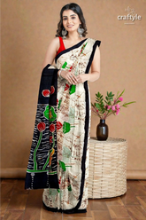 Exclusive lotus motif hand batik mulberry pure silk saree 1