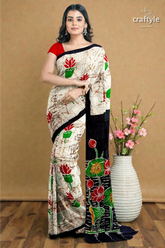 Exclusive lotus motif hand batik mulberry pure silk saree 5