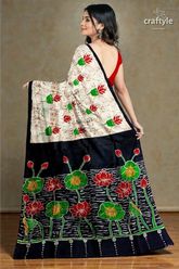 Exclusive lotus motif hand batik mulberry pure silk saree 4