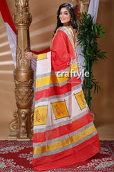 Exclusive Owl Design Multicolor Hand Block Kerala Cotton Saree-Craftyle