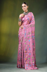 Exclusive shakuntala design silk kantha saree in dusty pink adorned colorful 6